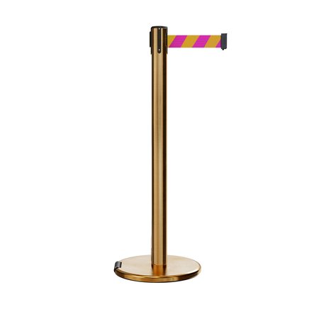 MONTOUR LINE Retractable Belt Rolling Stanchion, 2.5ft Sat.Brass Post  7.5ft Mag/Ye ME630-SB-MYD-75